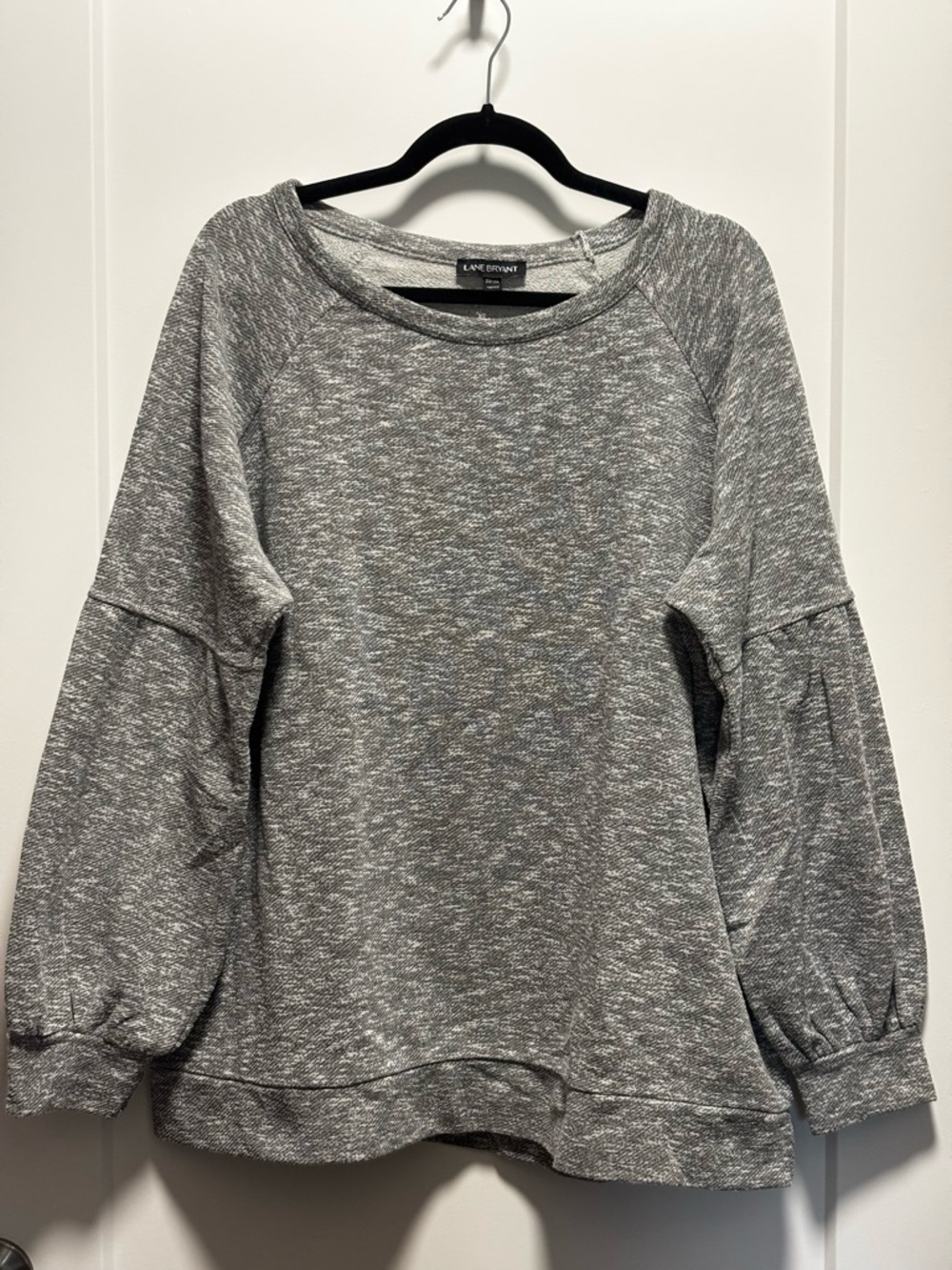 Lane Bryant Gray Heather Puff-Sleeve Crew Sweater